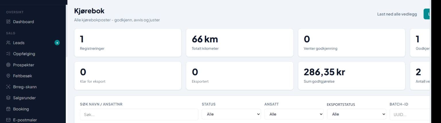 Mileage log in the admin system